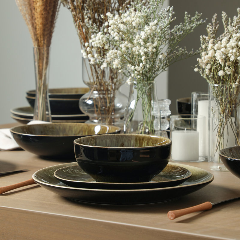 Stone Lain Riley 24-Piece Dinnerware Set Stoneware, Black