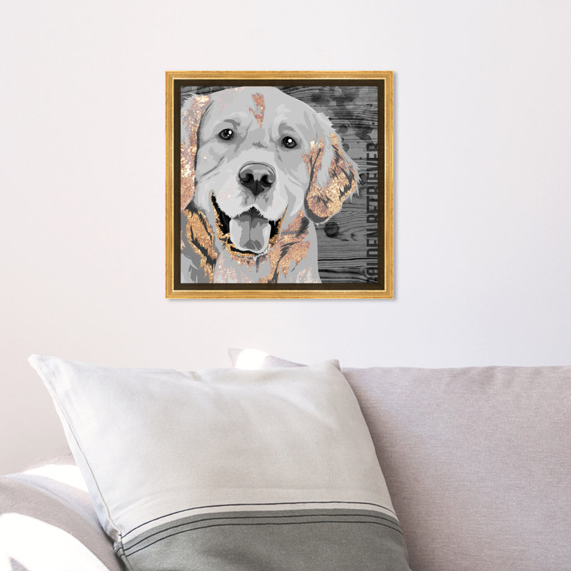 « love golden retriever », impression sur toile tendue, Cadre doré, H 24 po x l 24 po x P 1,5 po