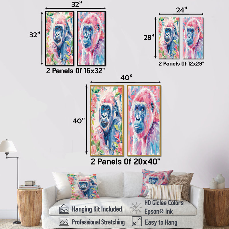 Ensemble de 2 pièces d'art mural Cowger - Gorilla, Érable, H 28 po x l 24 po, Impression encadrée