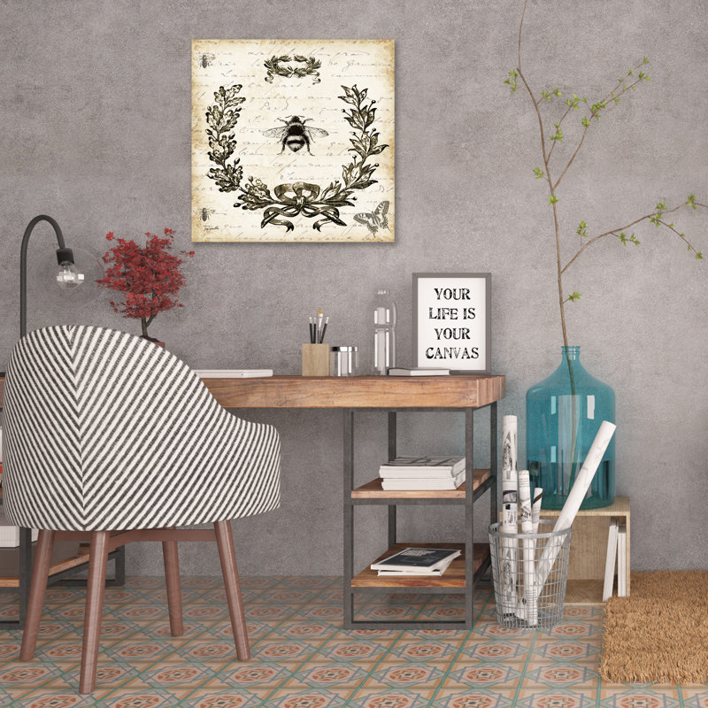 «French Laurel Wreath: Bumblebee» par Tre Sorelle Studios, reproduction d'art graphique sur toile, H 18 po x l 18 po