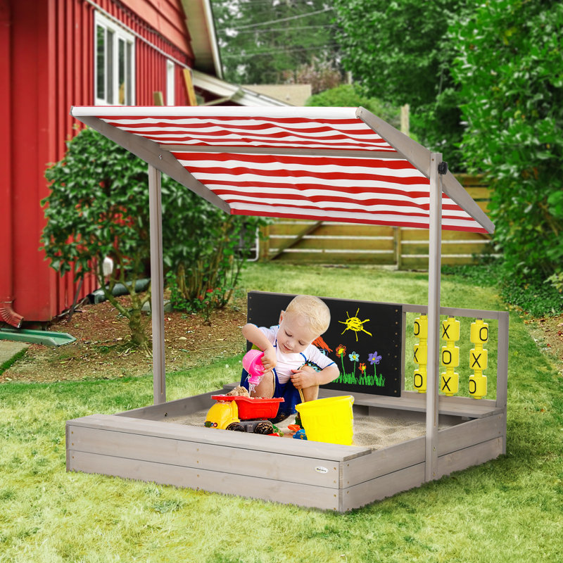 Freeport Park Eklund 113cm x 110cm Solid Wood Square Sandbox with Cover