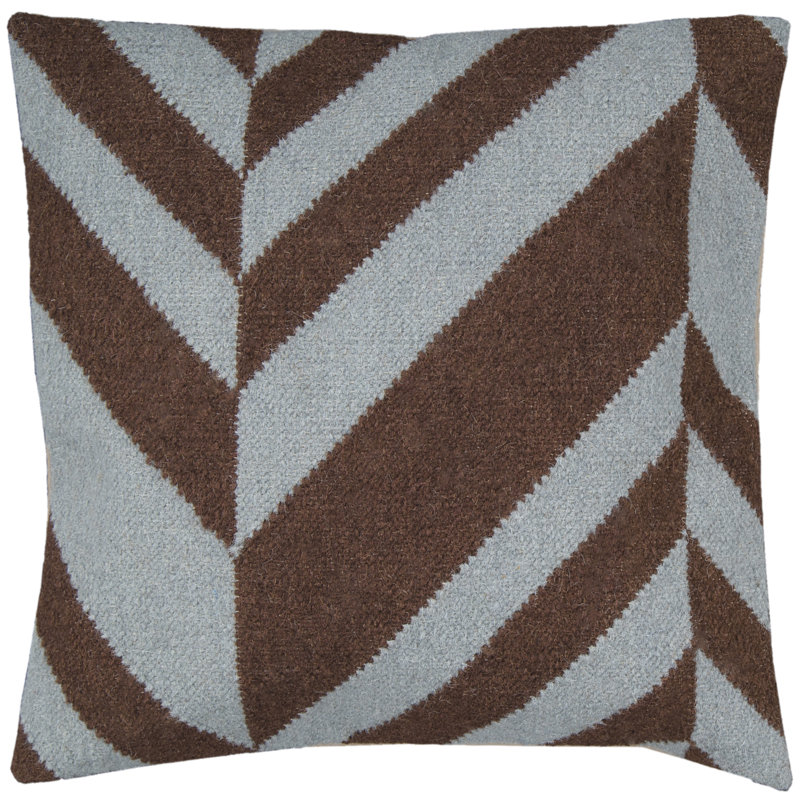 Chevron Wool Blend Throw Pillow, 22" H x 22" W x 4" D, Coffee Bean / Foggy Blue, Down