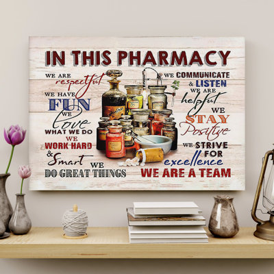 Dans cette pharmacie - Toile tendue avec galerie «We Are A Team» - profession Illustration décor, décor de maison rouge et bourgogne
