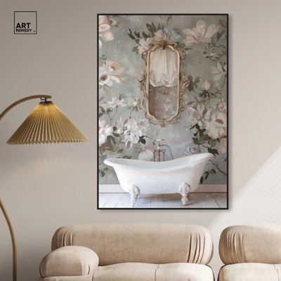 Delicate Classic Bathroom Canvas Farmhouse Floral Art by Art Remedy