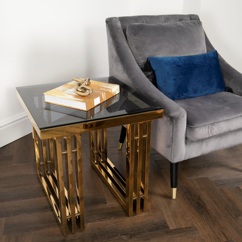 Paulette Glass Top End Table, Gold