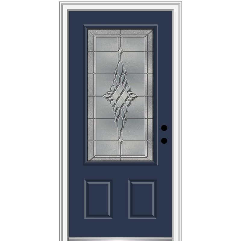 Porte d'entrée pré-montée en fibre de verre 2 panneaux 3/4 Grace Grace, Naval, S'ouvre à gauche vers l'intérieur