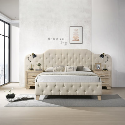 Mobilier de chambre à coucher contemporain tapissier à panneau mural avec tête de lit et tête de lit capitonnée 1pc