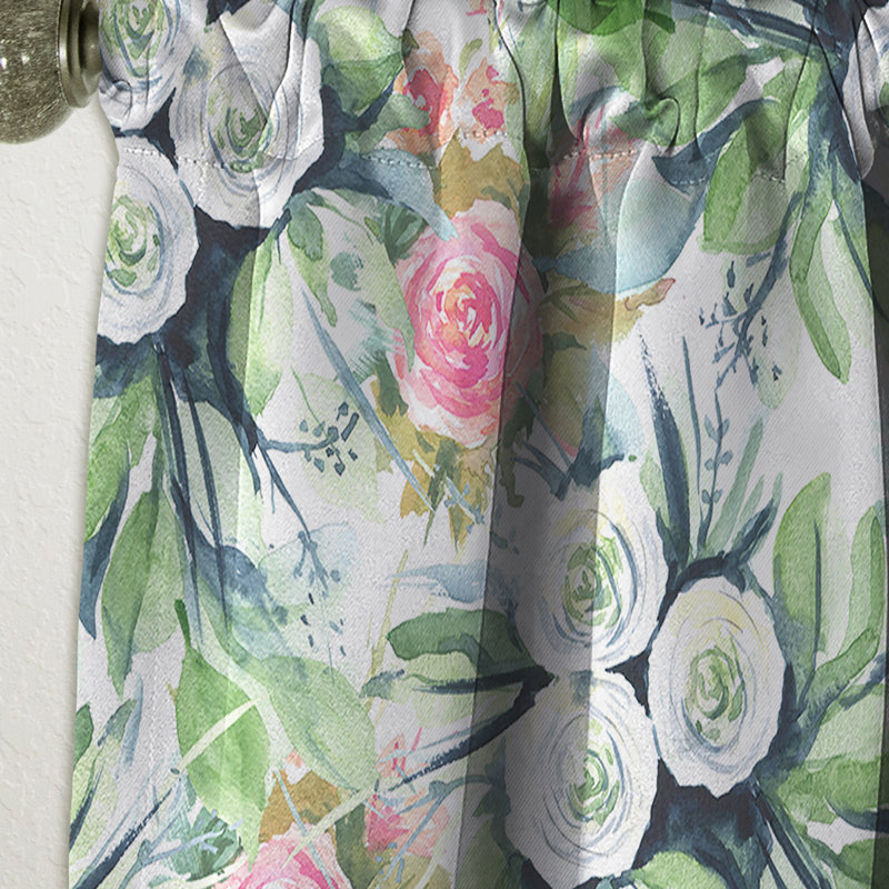 Panneau de rideau floral, motif de fleurs sans soudure, Pink/Green/White, L 52 po x L 90 po