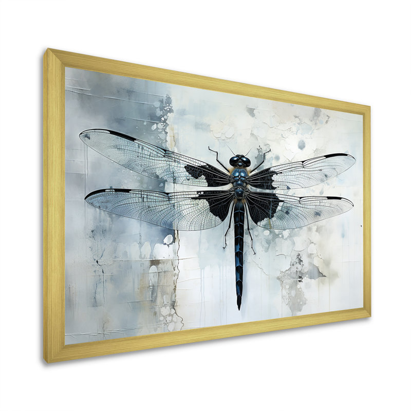Libellule élégante - Art mural libellule, Cadre doré simple, H 34 po x l 44 po x P 1,5 po