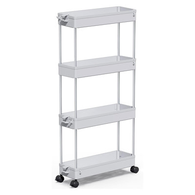 Slim Rolling Storage Cart, 4 Tier Storage Organizer Utility Cart Mobile Shelving Unit