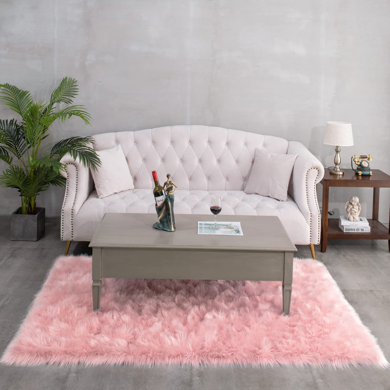 Tapis intérieur rose en fausse fourrure de mouton Harvey-Jay, Rectangle 5 pi x 6,5 pi