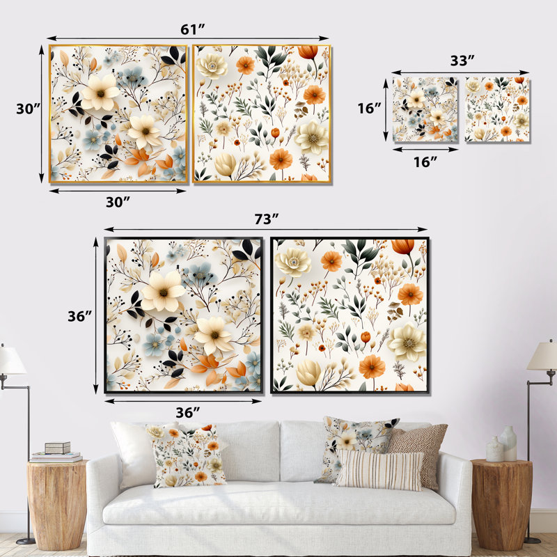 Eisen - Ensemble de 2 décorations murales florales, Toile tendue, H 16 po x l 33 po x P 1 po