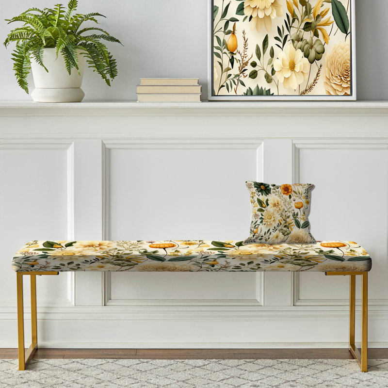 Motif floral boho Wanderlust - banc rembourré botanique doré