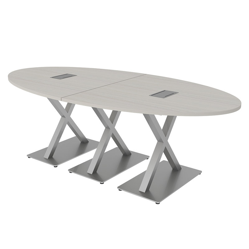 Table de conférence ovale avec base en X et bloc d'alimentation, Cyprès noir, L 96 po x l 48 po