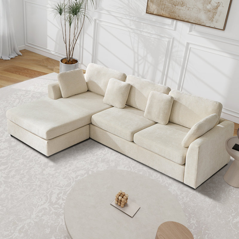 Crofford 2-Piece 108.7" Upholstered L Shape Sofa with Convertible Chaise, Cream Polyester