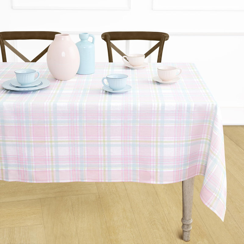 Palm Beach Plaid - 100% Pure Linen  Tablecloth, 144" x 60"