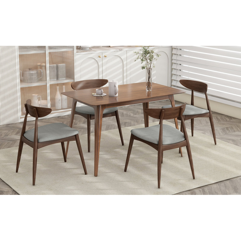 Ensemble de table de salle à manger 5 pièces, 1 table et 4 chaises, structure en bois d'hévéa, dossier ergonomique, chaises rembourrées