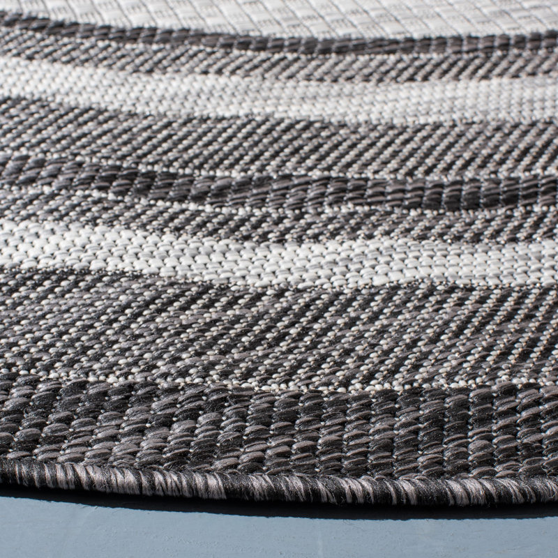Tapis tissé à la machine Chapa, Light Grey/Black, Rond 6 pi 7 po