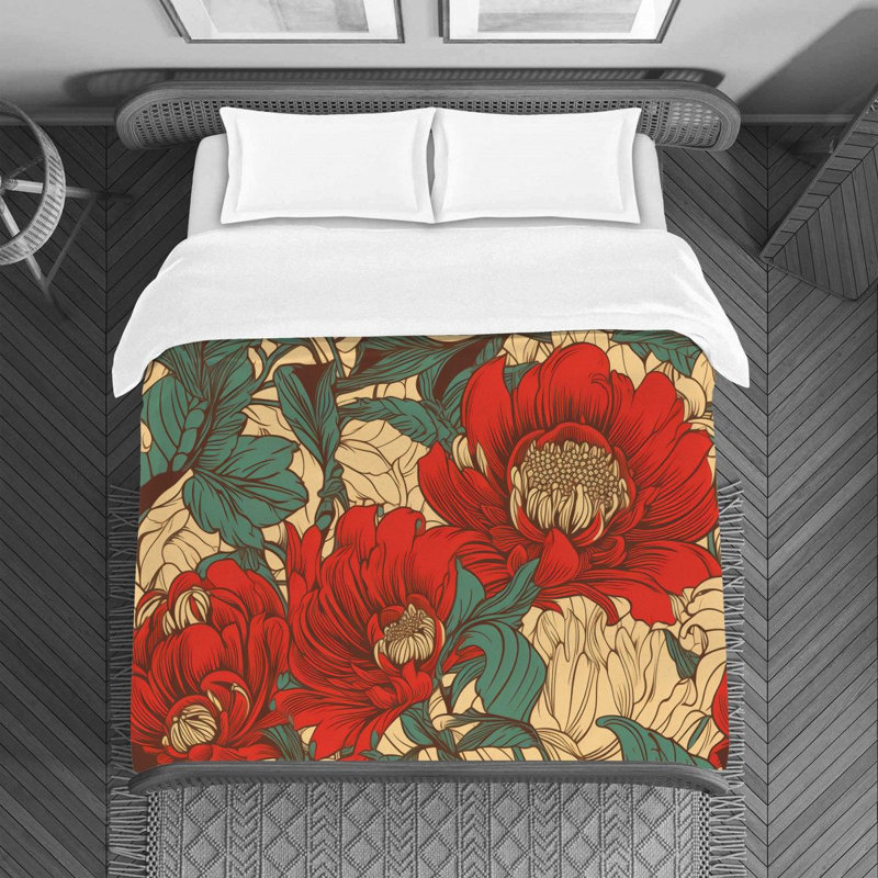 Machine Printed Duvet Cover, Twin Duvet Cover, Red/Beige