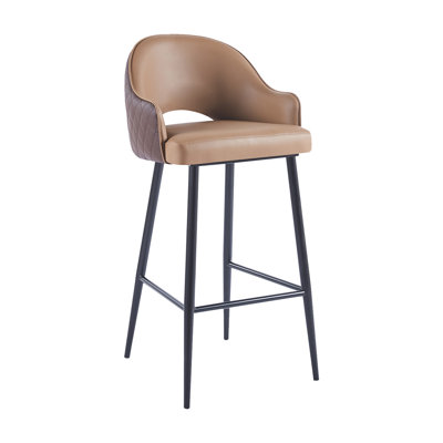 Tabouret de bar en acier rétro avec siège et dossier en vinyle brun
