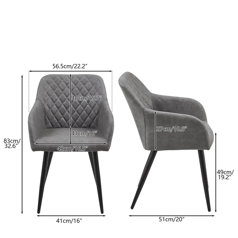 49cm H Upholstered Metal Armchair, Light Grey