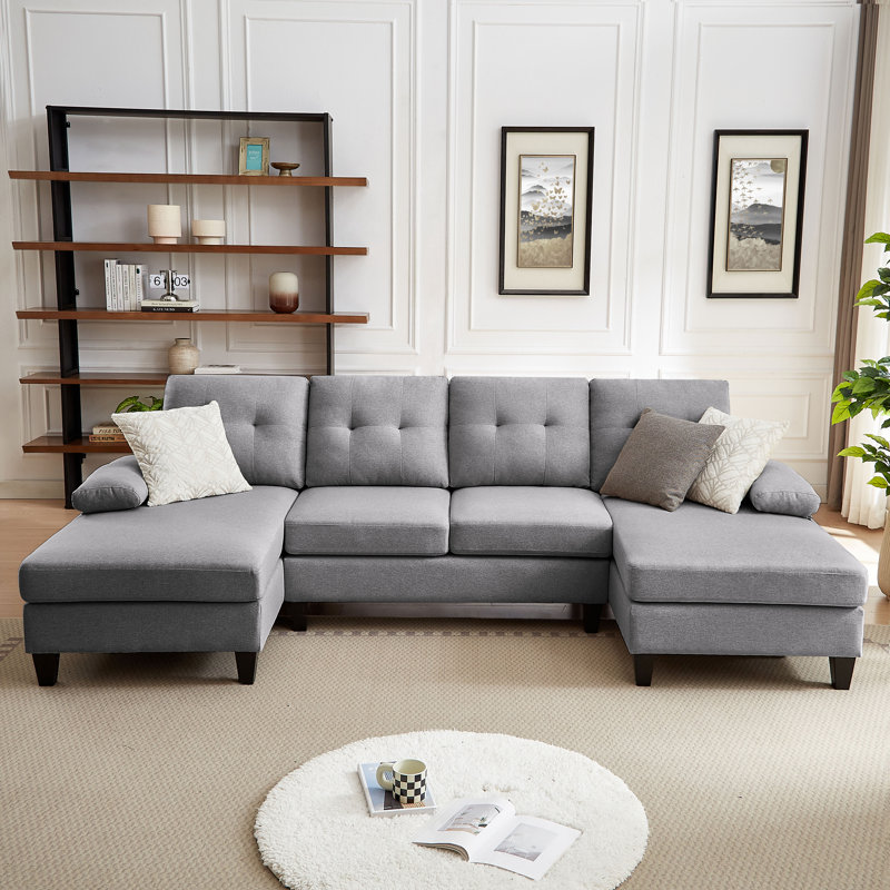 Laith Upholstered U-Shaped Sectional Symmetrical, Ash Fabric