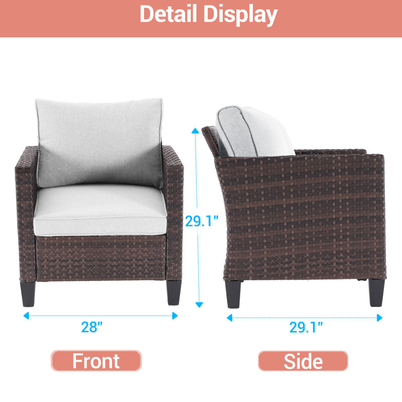 Ensemble de 2 chaises d'extérieur en osier de polyéthylène brun à haut dossier avec coussins pour la pelouse, le patio et le porche