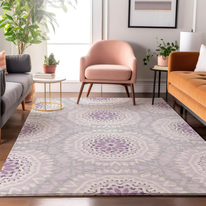 Tapis lilas Cerrito lavable à la machine de qualité supérieure, Rectangle 9 pi x 12 pi