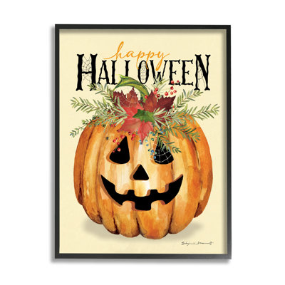 «Happy Halloween Jack-o-Lantern» encadré sur bois par Stephanie Workman Marrott, impression