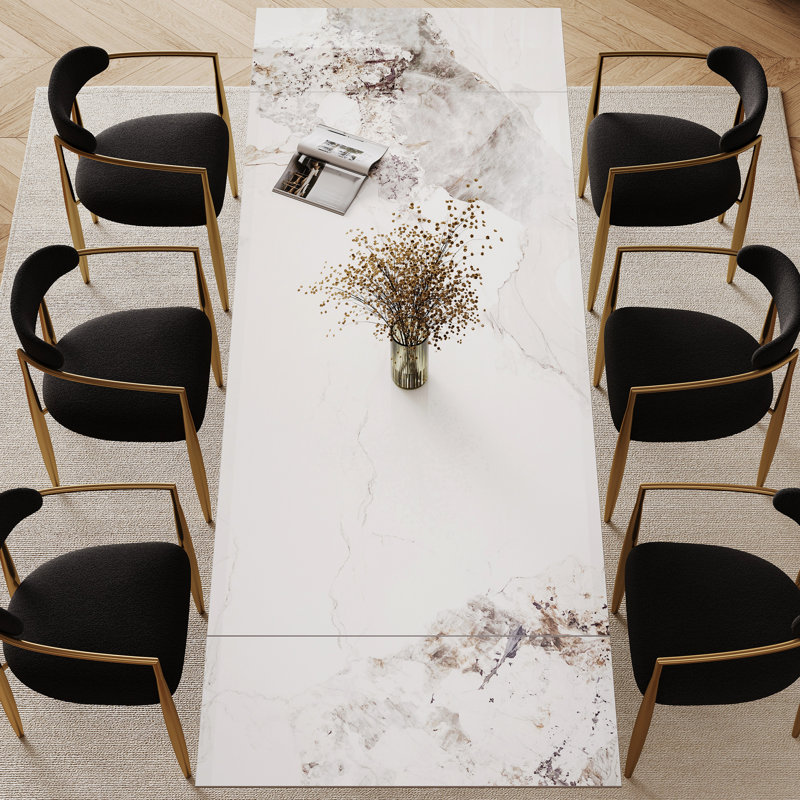 Table de salle à manger extensible Modern, Blanc Chanel, Doré