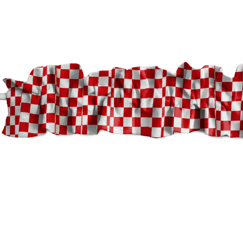 Cantonnière à carreaux à imprimé damier, L 120 po x L 9 po, Rouge/blanc
