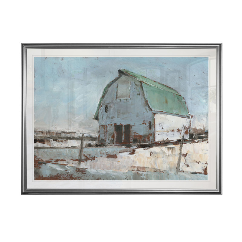 " Plein Air Barn I ", 26" H x 36" W x 1.5" D, Silver Frame