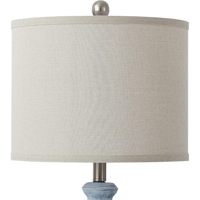 Set of 2 Blue and White Ceramic Table Lamps with Linen Shades