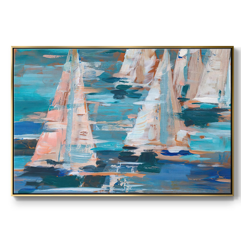 Pop Regatta I, Pas de tapis, H 17 po x l 25 po x P 2 po, Toile encadrée dorée avec coins fermés