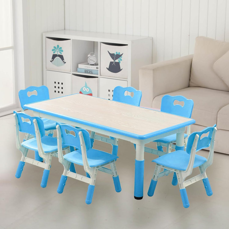 Ensemble de table et de chaises pour enfants, bureau à hauteur réglable avec 6 sièges pour les enfants de 2 à 10 ans, table de bricolage