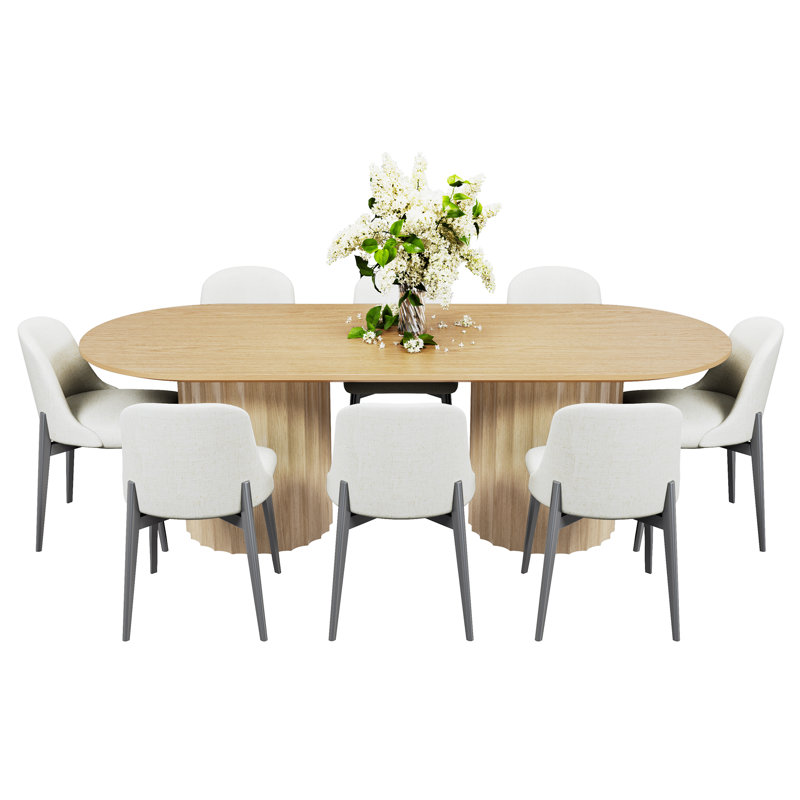 Wexler 9 - Piece Oval Solid Wood Dining Set, Oak