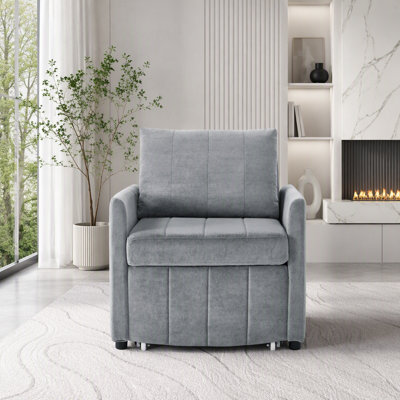 Grey Convertible Sofa Bed with 5-Position Adjustable Backrest