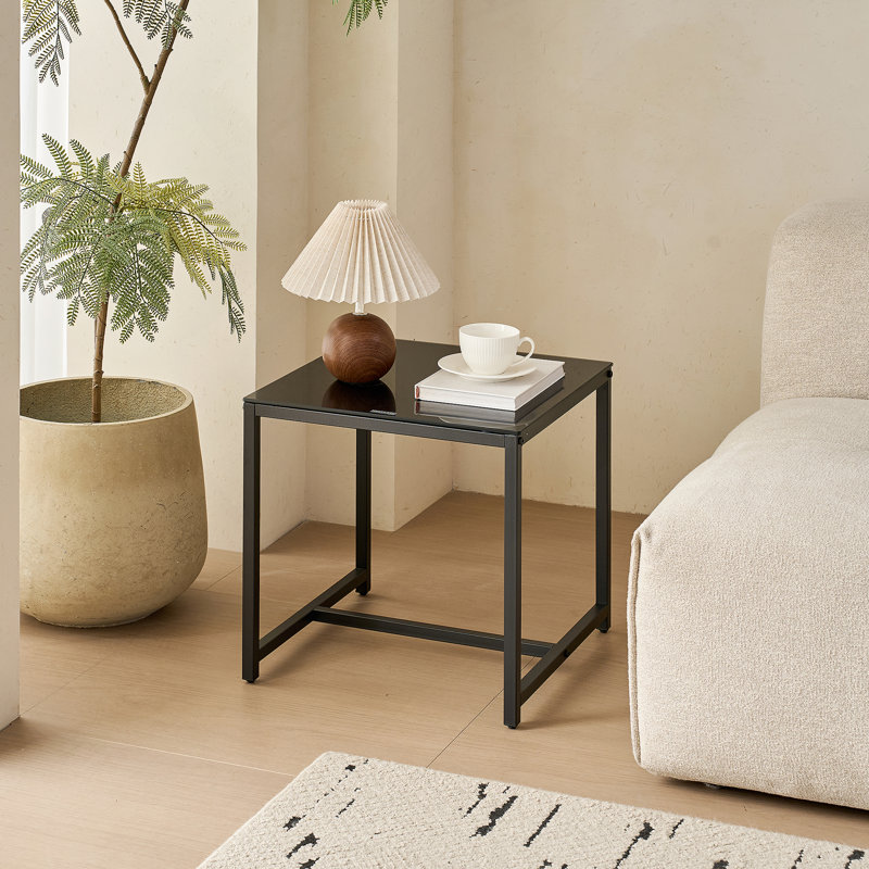 Table de chevet en verre, table d'appoint, petite table basse, table de bout avec pieds en métal