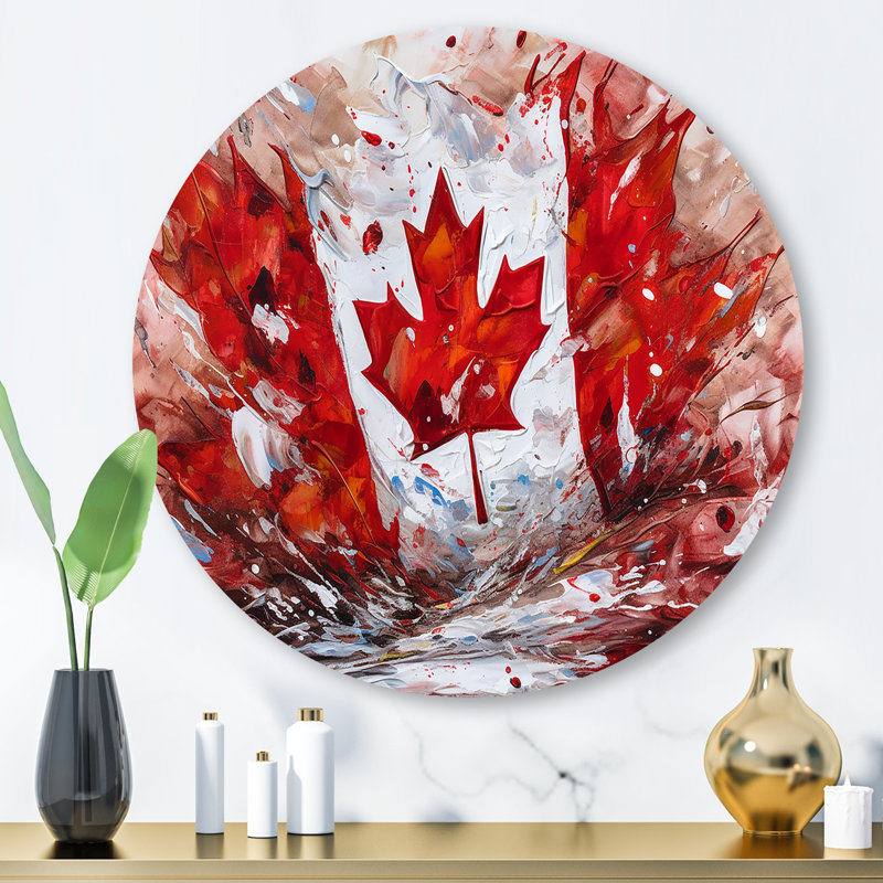 Drapeau canadien flottant - art mural rond en métal, H 36 po x l 36 po x P 1 po