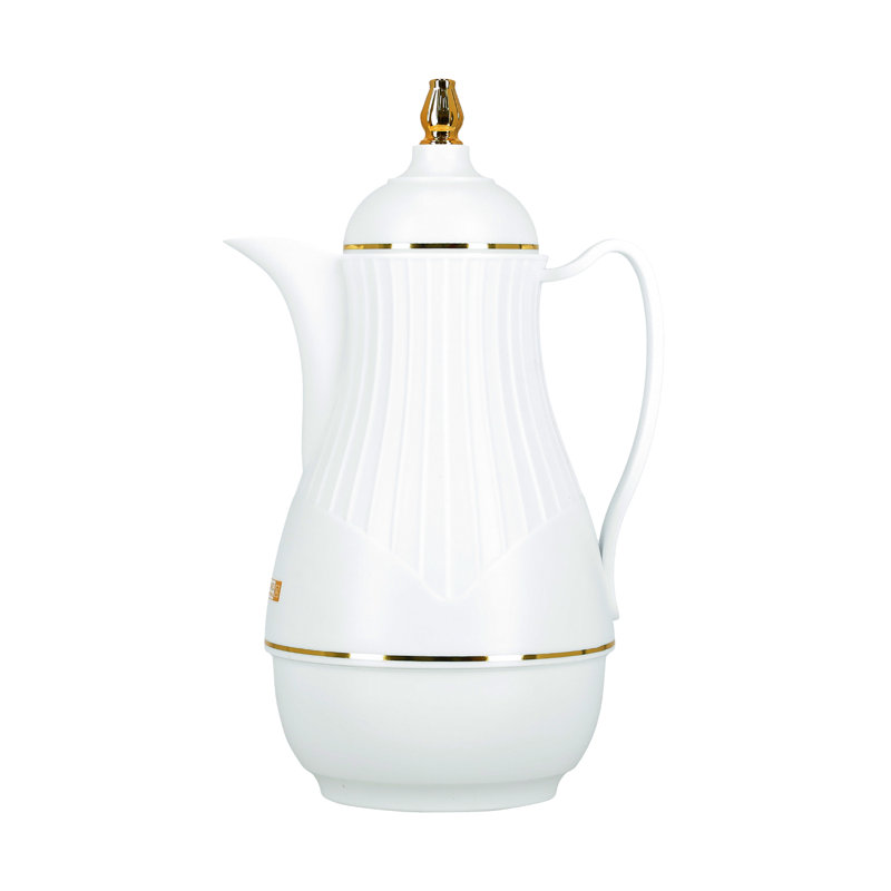 Royalford Glass Vacuum Flask, Vacuum Insulated Tea Carafe 1000ML -Heat & Cold Retention, Thermal Insulated Airpot, White