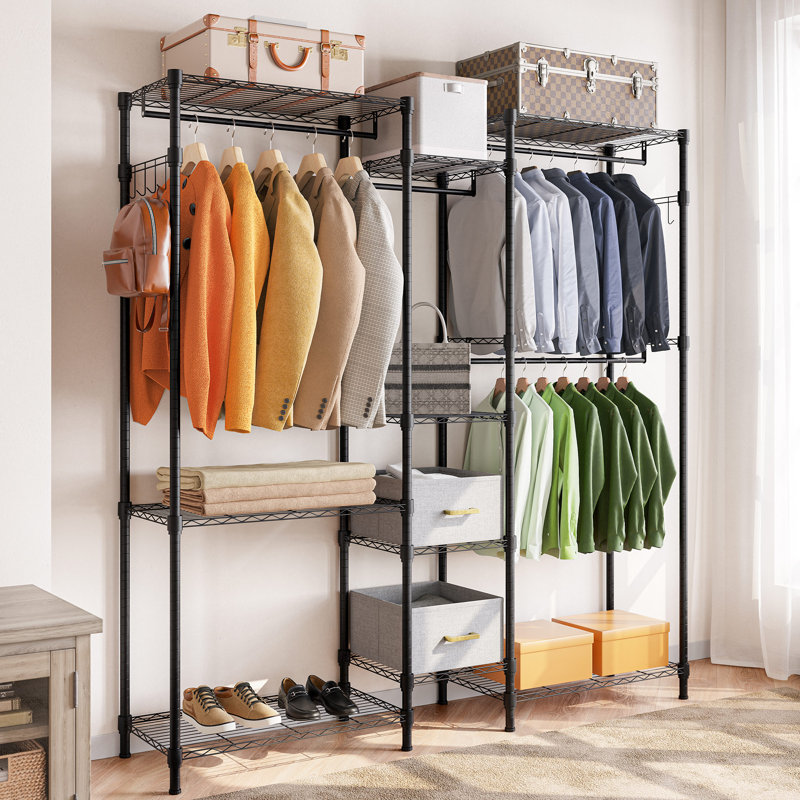 Black Adjustable Free-Standing Closet with Shelves and Drawers