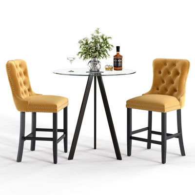 Tempered Glass Round Bar Table Set, Bar Height Set, Tempered Glass Round Dining Table And Height Bar Stools
