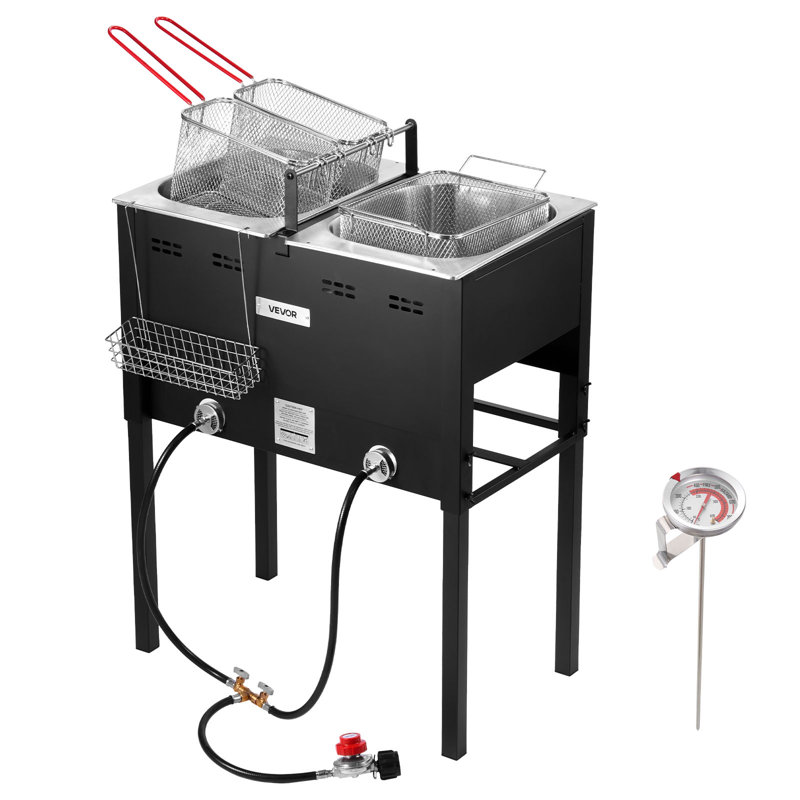 16QTx2 Outdoor Propane Deep Fryer Commercial Free Standing Cooker Two Tank