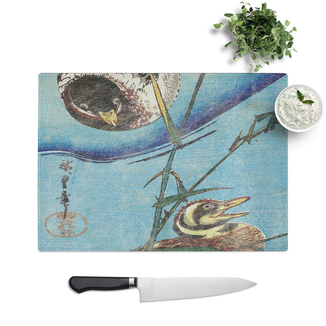 Tempered Glass Two Mallard Ducks by Utagawa Hiroshige Chopping Board