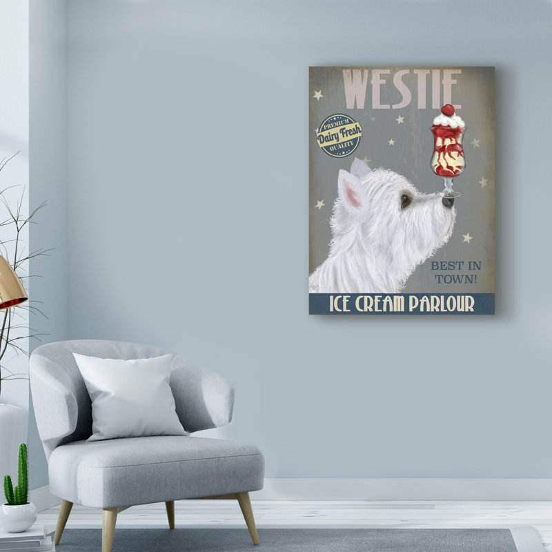 «Westie Ice Cream», reproduction d'impression sur toile tendue, H 24 po x l 18 po x P 2 po