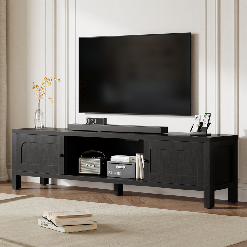 70 Inches Modern Black Tv Stands For 65 75 Inches Tv Media Console For Living Room Soft-close Doors Tv Entertainment Center With Cabinet Storage Wood Television Cabinet For Bedroom