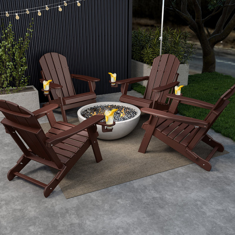 Chaise Adirondack pliante en plastique Hdpe avec porte-gobelet, Bois brun
