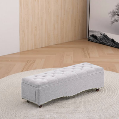American Nailhead Trim Leather Storage Ottoman With Side Pockets