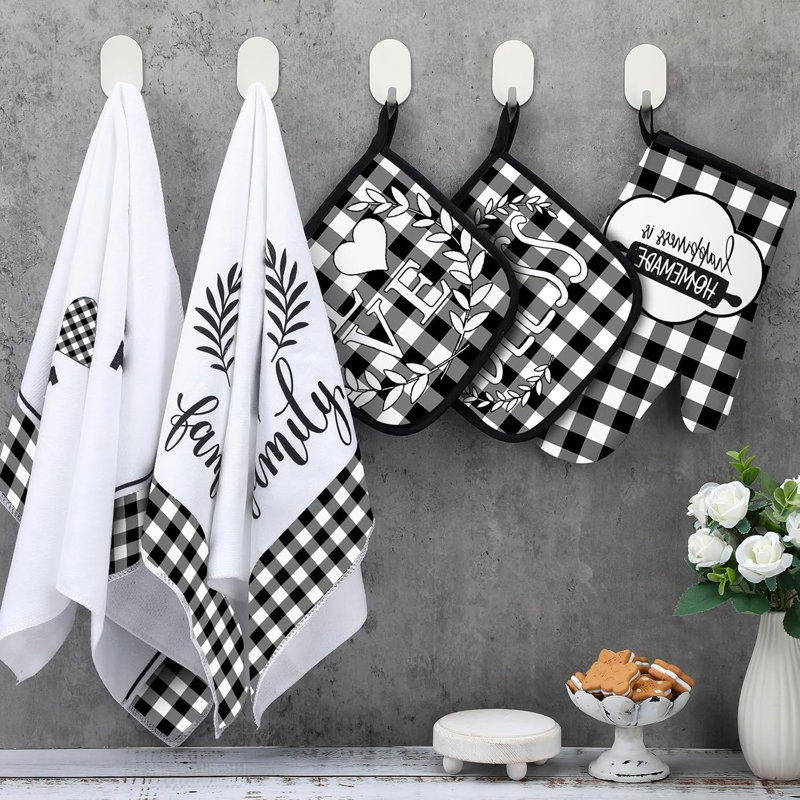 Ensemble de 5 serviettes de cuisine à motif écossais en forme de cœur Buffalo