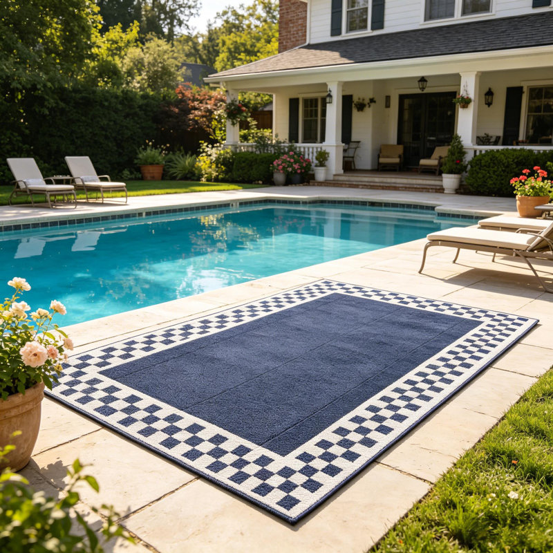 Tapis d'extérieur moderne à motif géométrique, résistant à la décoloration et aux intempéries pour le jardin, Blue